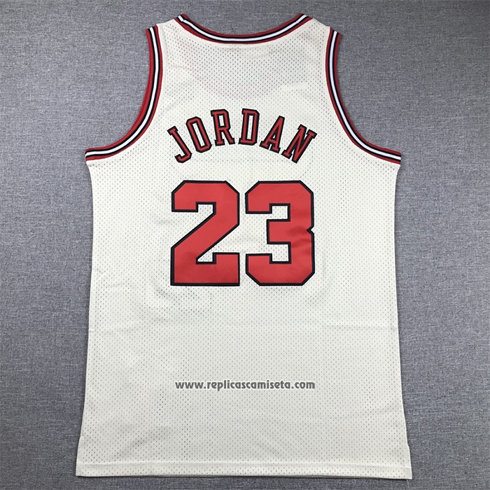 Camiseta Chicago Bulls Michael Jordan #23 Mitchell & Ness Chainstitch Crema